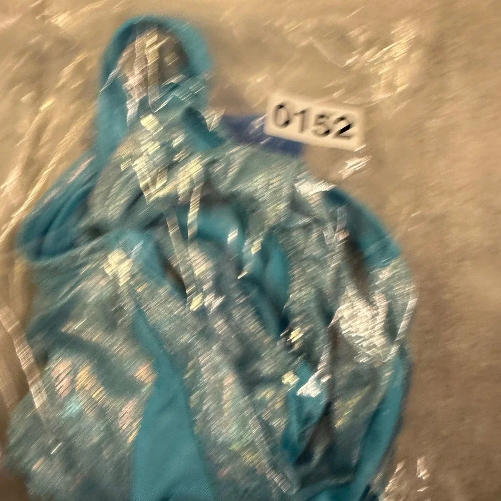 More Than Magic Girls Teal Shimmer Foil Gymnastics Leotard Crisscross Back M 7/8